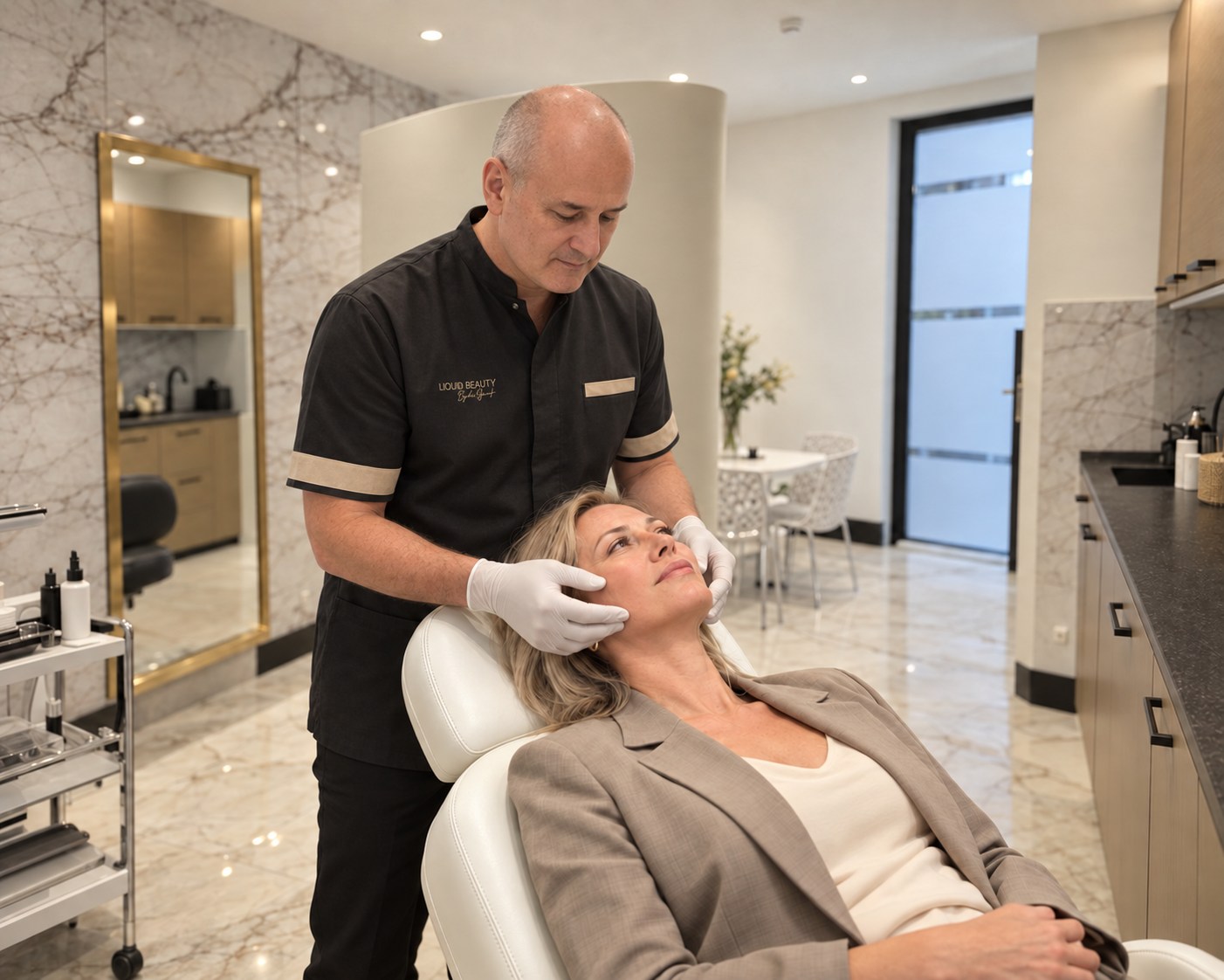 Dr. Arthur Gasparian tijdens een persoonlijke gezichtsanalyse bij Liquid Beauty